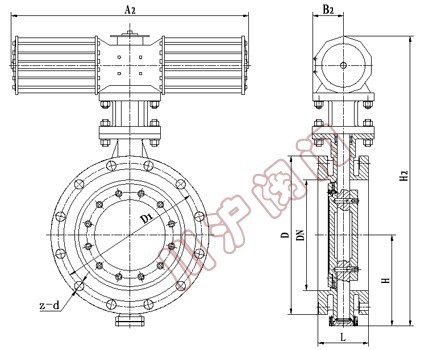 D643H气动多层次硬密封法兰蝶阀,结构图